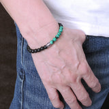 Men/Women Bracelet Matte Black Onyx Malachite 925 Sterling Silver Fleur de Lis Bead DiyNotion BR250E