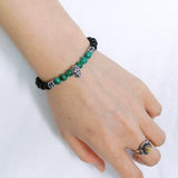 Men/Women Stretchable Gemstone Bracelet Matte Black Onyx Malachite Gemstone S925 Sterling Silver Skull Spacer DiyNotion BR247