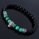 Men/Women Stretchable Gemstone Bracelet Matte Black Onyx Malachite Gemstone S925 Sterling Silver Skull Spacer DiyNotion BR247