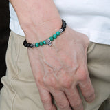 Men/Women Stretchable Gemstone Bracelet Matte Black Onyx Malachite Gemstone S925 Sterling Silver Skull Spacer DiyNotion BR247