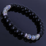 Men's Women Matte Black Onyx Labradorite Sterling Silver Bracelet Spacers DiyNotion Handmade BR222