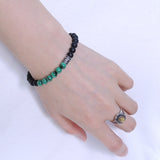 Men's Women Matte Black Onyx Malachite Sterling Silver Bracelet 925 Fleur de Lis Bead & Clasp Gemstone DiyNotion Handmade BR250