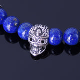Men's Women Matte Black Onyx Lapis 925 Sterling Silver Bracelet Skull & Fleur de Lis Spacer DiyNotion BR249