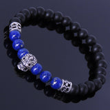 Men's Women Matte Black Onyx Lapis 925 Sterling Silver Bracelet Skull & Fleur de Lis Spacer DiyNotion BR249