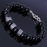 Men Women Black Obsidian Bracelet Handmade Gemstone 925 Sterling Silver Cross Spacer & Clasp DiyNotion BR162
