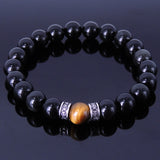 Men Women Black Obsidian Tiger Eye Bracelet 925 Sterling Silver Cross Spacer DiyNotion BR163