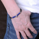 Men's Women Matte Black Onyx Lapis 925 Sterling Silver Bracelet Skull & Fleur de Lis Spacer DiyNotion BR249