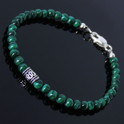 Handmade Men Women Gemstone Bracelet Malachite 925 Sterling Silver Bead Clasp DiyNotion BR242
