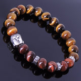 Men's Women Tiger Eye Sterling Silver Bracelet Gemstone 925 Buddha DiyNotion Handmade BR166