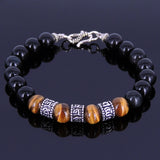 Handmade Men Women Healing Gemstone Bracelet Black Obsidian Tiger Eye S925 Sterling Silver Spacers & Clasp DiyNotion BR123