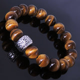 Men/Women Stretchable Gemstone Bracelet Tiger Eye Healing Stone S925 Sterling Silver Chinese Lucky Bead DiyNotion BR168