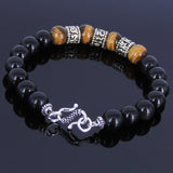 Handmade Men Women Healing Gemstone Bracelet Black Obsidian Tiger Eye S925 Sterling Silver Spacers & Clasp DiyNotion BR123