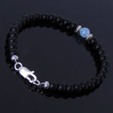 Mens Women Aquamarine Matte Black Onyx Bracelet Sterling Silver 925 Clasp DiyNotion Handmade BR209