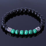 Men Women Malachite Bracelet Matte Black Onyx Gemstone 925 Sterling Silver Celtic Bead DiyNotion BR252