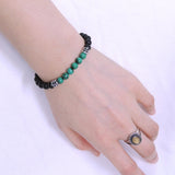 Men Women Malachite Bracelet Matte Black Onyx Gemstone 925 Sterling Silver Celtic Bead DiyNotion BR252