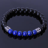 Men's Women Matte Black Onyx Lapis Sterling Silver Bracelet Gemstone Fleur de Lis Spacer DiyNotion Handmade BR251