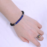 Men's Women Matte Black Onyx Lapis Sterling Silver Bracelet Gemstone Fleur de Lis Spacer DiyNotion Handmade BR251