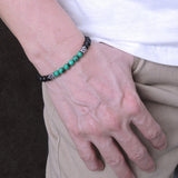 Men Women Malachite Bracelet Matte Black Onyx Gemstone 925 Sterling Silver Celtic Bead DiyNotion BR252