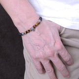 Men's Women Matte Black Onyx Tiger Eye Sterling Silver Skull Bracelet 925 Fleur de Lis Spacer DiyNotion Handmade BR253