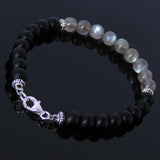 Handmade Men Women Bracelet Matte Black Onyx Labradorite 925 Sterling Silver Clasp DiyNotion BR161