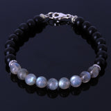 Handmade Men Women Bracelet Matte Black Onyx Labradorite 925 Sterling Silver Clasp DiyNotion BR161