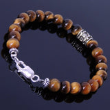 Handmade Men Women Gemstone Bracelet Tiger Eye 925 Sterling Silver Anchor Bead Clasp DiyNotion BR256