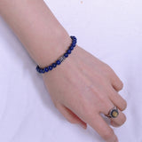 Handmade Men/Women Gemstone Bracelet Lapis 925 Sterling Silver Fleur de Lis Bead DiyNotion BR257E