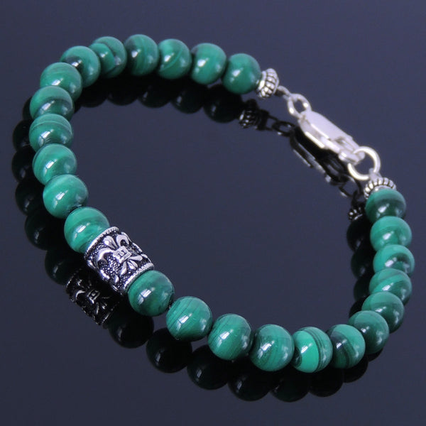 Handmade Men Women Gemstone Bracelet Malachite 925 Sterling Silver Anchor Bead Clasp DiyNotion BR261