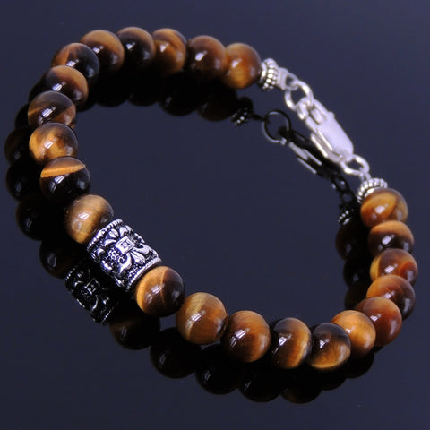 Handmade Men Women Gemstone Bracelet Tiger Eye 925 Sterling Silver Anchor Bead Clasp DiyNotion BR256