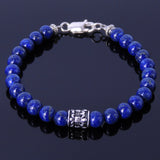 Men's Women Lapis Sterling Silver Bracelet 925 Fleur de Lis Bead Gemstone DiyNotion Handmade BR257