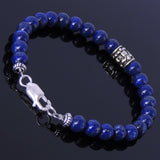 Men's Women Lapis Sterling Silver Bracelet 925 Fleur de Lis Bead Gemstone DiyNotion Handmade BR257