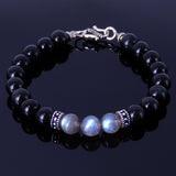 Black Obsidian Labradorite Sterling Silver Bracelet Gemstone 925 Bead Clasp Men Women DiyNotion Handmade BR134