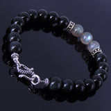 Black Obsidian Labradorite Sterling Silver Bracelet Gemstone 925 Bead Clasp Men Women DiyNotion Handmade BR134