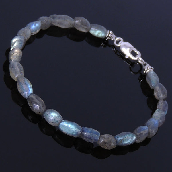 Men's Women Labradorite Sterling Silver Bracelet 925 Spacer Clasp Handmade DiyNotion BR198