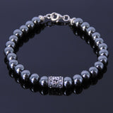 Handmade Men Women Gemstone Bracelet Hematite 925 Sterling Silver Marcasite Bead Clasp DiyNotion BR136