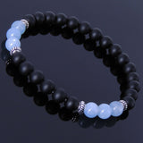 Men's Women Matte Black Onyx Aquamarine Bracelet 925 Spacer Gemstone DiyNotion Handmade BR239