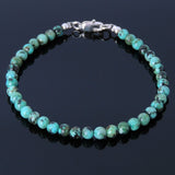 Men/Women Gemstone Bracelet Natural African Green Turquoise 925 Sterling Silver Clasp DiyNotion BR258