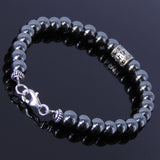 Handmade Men Women Gemstone Bracelet Hematite 925 Sterling Silver Marcasite Bead Clasp DiyNotion BR136
