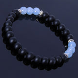 Men's Women Matte Black Onyx Aquamarine Bracelet 925 Spacer Gemstone DiyNotion Handmade BR239