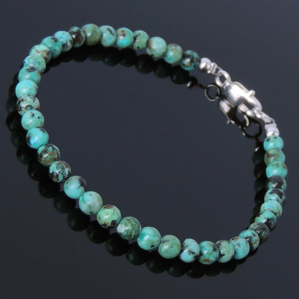 Men/Women Gemstone Bracelet Natural African Green Turquoise 925 Sterling Silver Clasp DiyNotion BR258