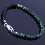 Handmade Men Women Gemstone Bracelet Matte Black Onyx Malachite 925 Sterling Silver Bead Clasp DiyNotion BR259