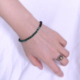 Handmade Men Women Gemstone Bracelet Matte Black Onyx Malachite 925 Sterling Silver Bead Clasp DiyNotion BR259