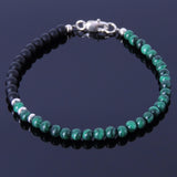 Handmade Men Women Gemstone Bracelet Matte Black Onyx Malachite 925 Sterling Silver Bead Clasp DiyNotion BR259