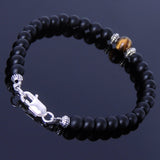 Men's Women Matte Black Onyx Tiger Eye Sterling Silver Bracelet Gemstone 925 Spacer & Clasp DiyNotion Handmade BR262