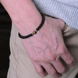 Men's Women Matte Black Onyx Tiger Eye Sterling Silver Bracelet Gemstone 925 Spacer & Clasp DiyNotion Handmade BR262