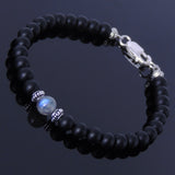 Handmade Men Women Gemstone Bracelet Matte Black Onyx Labradorite 925 Sterling Silver Spacer Clasp DiyNotion BR263