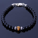 Men's Women Matte Black Onyx Tiger Eye Sterling Silver Bracelet Gemstone 925 Spacer & Clasp DiyNotion Handmade BR262