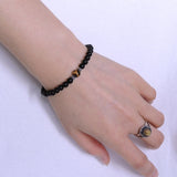 Men's Women Matte Black Onyx Tiger Eye Sterling Silver Bracelet Gemstone 925 Spacer & Clasp DiyNotion Handmade BR262