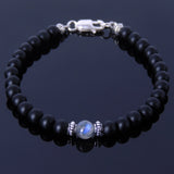 Handmade Men Women Gemstone Bracelet Matte Black Onyx Labradorite 925 Sterling Silver Spacer Clasp DiyNotion BR263