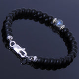 Handmade Men Women Gemstone Bracelet Matte Black Onyx Labradorite 925 Sterling Silver Spacer Clasp DiyNotion BR263